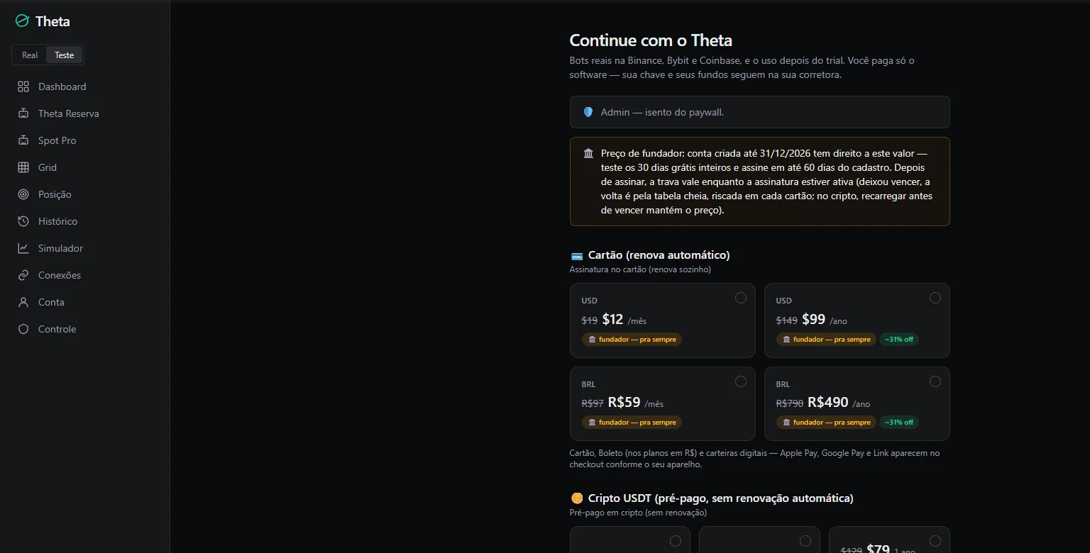 Página de planos com o banner de fundador e os preços cheios riscados.